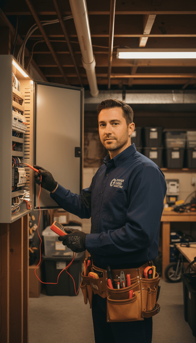 Electrician inspecting electrical panel